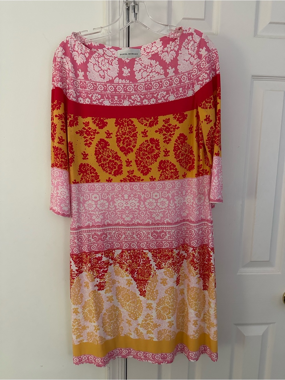 Donna Morgan Pink, Red & Gold Printed Midi Dress